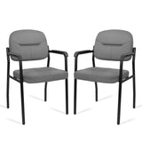 CLATINA Leather Guest Chair Sets of 2, Office Reception Chair No Wheels with Armrests and Lumber Support, Ergonomic Desk Armchair for Meeting Waiting Conference Lobby Room, Grey