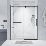 60-60.8" W x 76" H Double Sliding Shower Door, 1/4"(6mm) Tempered Glass with Explosion-Proof Film and Nano Coating, Matte Black Semi-Frameless Shower Door, Stainless Steel Hardware