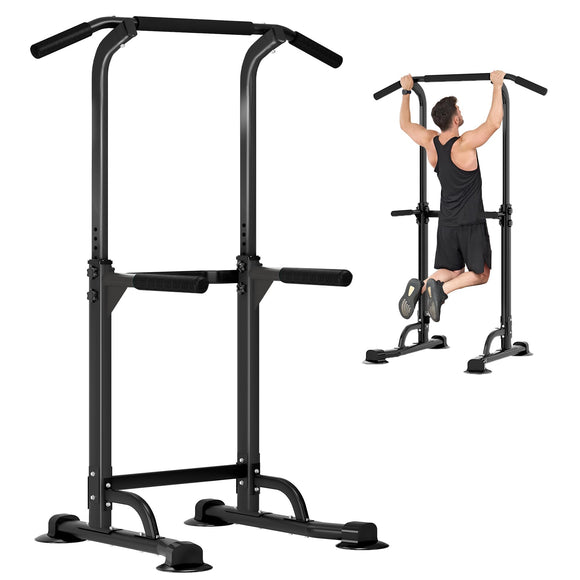 DlandHome Power Tower Pull Up Dip Station Multi-Function Fitness Equipment for Strength Training Adjustable Height Dip Stand for Home Gym, Black DlandHome