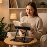 Acrylic Adjustable Book Stand, Reading Stand with Lift Design, High-Density Alloy Desktop Document Holder for Document Recipe, Cookbook, Music Book (Black)