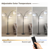 Fansdrick Floor lamp with Remote, 3 Light Arc Floor Lamps for Living Room, 2400LM Tall Standing Floor Lamps with White Shades, 80" Large Floor Lamp for Bedroom, Office