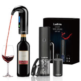 Ludkim Rechageable Electric Wine Opener Gift Set, Auto Wine Aerator Dispenser, Wine Corkscrew Kit, Automatic Wine Saver Vaccum Pump, Foil Cutter, 4-in-1 Cordless rechargeable Bottle Opener Gift Box
