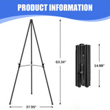 Easel Stand for Sign Folding,63" Portable Metal Easel Stand for Wedding Sign Stand (Black,2 Pack) Rdiorry