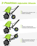 BUCOTOD 18-Inch 13.5 Amp Tiller/Cultivator with 6 Steel Tines, 3-Adjustable Wheels, Foldable Handle, 8'' Tilling Depth Electric Corded Tillers