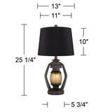 Franklin Iron Works Horace Rustic Farmhouse Industrial Table Lamps 25.25" High Set of 2 with Nightlight Bronze Black Faux Silk Drum Shade for Living Room Bedroom House Bedside Nightstand Home