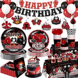 Boxing Party Decorations, All-in-one Boxing Party Supplies Includes Banner, Cake Toppers, Paper Plates, Napkins, Cups, and Tablecloth, Easy Setup Fight Night Boxing Match Party Decor, Serves 25