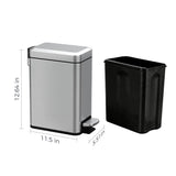 Sineng 1.6 Gallon Stainless Steel Slim Rectangular Pedal Trash Can with Soft Close Lid