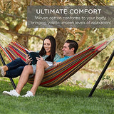 Best Choice Products Double Hammock with Steel Stand, Indoor Outdoor Brazilian-Style Cotton Bed w/Carrying Bag, 2-Person Capacity - Blue/Green Stripes