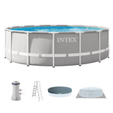 INTEX 26725EH Prism Frame Premium Above Ground Swimming Pool Set: 15ft x 48in – Includes 1000 GPH Cartridge Filter Pump – Removable Ladder – Pool Cover – Ground Cloth