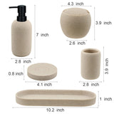Beige Resin Bathroom Accessory Set, 5 Pcs Bathroom Accessories Set with Lotion Dispenser,Soap Dish,Toothbrush Holder,Vanity Tray,Qtip Holder Dispenser, Modern Bathroom Decor and Housewarming Gift Set