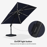 PURPLE LEAF Cantilever Patio Umbrella 10' x 10' with Solar LED Light, Navy