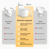 Toilet Safety Rails for Elderly & Disabled with Glow-in-the-Dark Handles, 450 lbs Heavy-Duty Frame, Flip-Up Arms, Dual Lock (Suction & Clamp), Adjustable No-Wobble Support, Grey