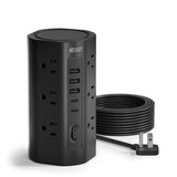 20Ft Tower Power Strip, Long Extension Cord, Flat Plug, 1700J, 12 AC 5 USB