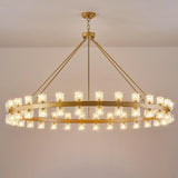60 Inch Gold Wagon Wheel Chandelier with Crystal Shade, 60 Lights