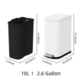 KSSKSS 2.6 Gallon Slim Bathroom Trash Can with Soft Close Lid, 10L Stainless Steel Garbage Can with Removable Liner Bucket, for Narrow Spaces, Bathroom, Bedroom (White)