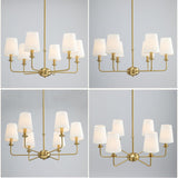QUENEY 6-Light Brushed Gold Pendant Chandelier with Fabric Shades, E12 Base - Farmhouse & Industrial Style for Kitchen, Living Room, Dining Room, or Bedroom Lighting