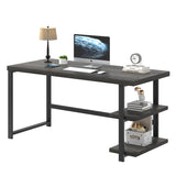 FOLUBAN Home Office Desk, Modern Computer Desk with Storage Shelf, Wood Study Writing Gaming Table for Bedroom Living Room, Industrial Dark Gray, 53 Inch