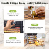 Household Food Dehydrators Machine with 8 Stainless Steel Trays Hold 10 lb Meats 24 H Digital Timer 194 °F Temperature Control Commercial Dryer for Jerky Meat Herb Fruit Vegetables Beef Black Knight