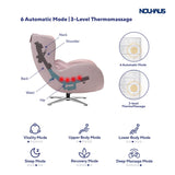 Nouhaus Classic Massage Chair with Ottoman – Pink Leather Recliner with Percussive Shiatsu Massager, Built-in Speaker & Full Body Spot Massage – Ultimate Comfort for Home & Office