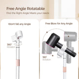 Hair Dryer Stand, 1.68M Height Adjustable Blow Dryers Holder, Ultra Stable Holder with 360° Rotating, Universal Clips, Work with All Dryer, Floor Dryer Stand for Salons or Home Use(White)