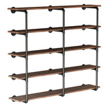 5-Story Rustic Black DIY Open Pipe Shelves with Wood Planks Bookshelf LBSLMJB