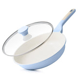 SENSARTE Nonstick Ceramic Frying Pan with Lid 8 Inch Omelette Pan Skillet, Free of Intentionally Added PFAS/PTFE Non-toxic Chef's Pan Induction Compatible Pan, Heat Resistant Handle, Glacier Blue