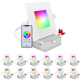 LUXRITE 12-Pack 4 Inch Square Smart LED Recessed Lighting, RGBW Color Changing, WiFi App Control, Voice Control with Alexa and Google Home, No Hub Required, 10.5W 700LM, CRI 90, IC Rated, Wet Rated