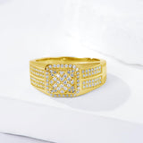 Oseew Round Cut Moissanite Rings Wedding for men Hip Hop Iced Out Luxury Men's Moissanite Ring sterling silver/ 10k 14k 18k gold square frame Design (yellow gold)