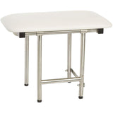 Seachrome 30" x 15" White Padded Cushion Folding Wall Mount Bench Shower Seat with Legs, ADA Compliant