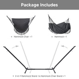SUNCREAT 2-in-1 Hammocks Convertible Portable Double Hammock with Stand Included, Outdoor Hammock and Stand, Patented, Dark Grey with Tassel