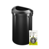 EKO Urban 16 Gallon Semi-Round Open Top Waste Bin, Stainless Steel Half Round Commercial Trash Can for Indoor and Outdoor, Extra Large Garbage Bin for Home, Office, Restaurant, 60L, Matte Black