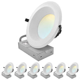 LUXRITE 8" Inch Commercial LED Recessed Light with J-Box, 5 CCT Options 2700K-5000K, 3 Wattages 50/65/80W, 0-10V TRIAC Dimmable, CRI90, 5000/6500/8000 Lumens, 120-277V, Wet Rated, IC Rated (6 Pack)