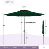 Midtown Umbrellas - The Lean 8 Ft Patio Umbrella with Fade-Resistant Sunbrella Fabric, Auto-Tilt Aluminum Frame and 8 Reinforced Ribs for Deck, Pool & Garden - Forest Green Canopy, Black Pole