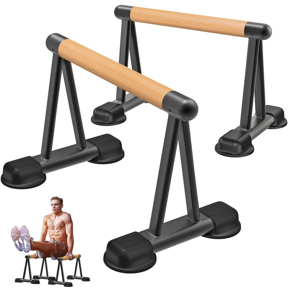 Dolibest Push Up Bar, 12'' High Parallettes Bars with Wooden Handles, Stable and Comfortable Calisthenics Equipment, Suitable for Handstand, L-Sit, Dip Bar, Strength Training for Indoor Outdoor Dolibest
