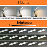 IHAO 6in1 Multifunctional Foldable LED Table Lamp with Wireless Charger Digital Alarm Clock Eye-Care Lighting 3 Color Modes 15W Qi Charger for Phone/Headphones, iWatch Charger Compatible-N61 White
