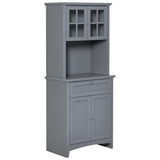 HOMCOM Elegant Buffet with Hutch, Kitchen Pantry Storage Cabinet with Framed Glass Door Drawer and Microwave Space for Dining Room, Living Room, Gray