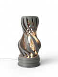 MAKER 3D Twist Spiral Table Lamp in Grey - Handmade 3D Printed Shadow Projection Night Light, Dimmable USB LED Bedside Accent Lamp for Bedroom, Nursery and Office Desk Decor