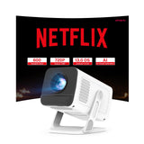 [Officially Liscensed App] Smart Mini Projector for Bedroom with WiFi and Bi-directional Bluetooth 5.4 Auto Keystone 1080P 4K Support Built-in Android 13 OS Works with Prime Video YouTube Tubi