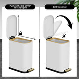 KSSKSS 2.6 Gallon Slim Bathroom Trash Can with Soft Close Lid, 10L Stainless Steel Garbage Can with Removable Liner Bucket, for Narrow Spaces, Bathroom, Bedroom (White)