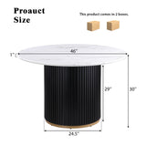 Maotifeys Modern Round Dining Table 46'' White Marble Dining Room Table for 4-6, Circle Faux Marble Top Kitchen Table with Black Gold Pedestal for Dining Room, Bistro, Breakfast (Table Only)