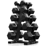 PAPABABE Dumbbell Set Rubber Encased Hex Dumbbell Free Weights Dumbbells Set Home Weight Set- 150 lb Set (Pair of 5 10 15 20 25 lb with Rack) papababe
