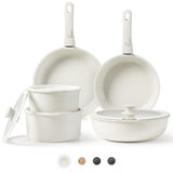 Pots and Pans Set Non Stick, Cookware Sets, 11pcs Kitchen Set, Oven/Fridge Safe | White CAROTE