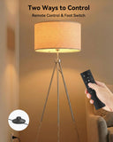 JOOFO Tripod Floor Lamp with Fabric Shade, Crystal-Style Acrylic & Metal Pole Design, Stepless Dimmable Standing Floor Lamp with Remote Control, Mid-Century Style for Living Room Bedroom,Satin Nickel