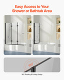 VEVOR Bathtub Shower Door, 51" W x 56" H, Frameless Foldable Hinged Shower Door, Tri-Fold Shower Glass Door with 1/4 in Tempered Glass Door, 180°Rotating and Folding Design, for Bathtub, Black
