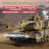 Yoyoom RC Tank That Shoots, 2.4GHz Military Vehicles Model with 360°Rotating Turret, Auto Demo, Sound & Smoke & Light, Remote Control Army Tank for Teen Adult