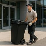 Getzi Black 95-Gallon Wheeled Rectangular Trash Can with Hinged Lid