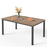 PHI VILLA Outdoor Dining Table for 6, Brown Metal Table w/Umbrella Hole