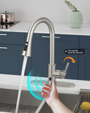 APPASO Touchless Kitchen Faucet, Brushed Nickel Motion Sensor Sink Faucets with Soap Dispenser and Pull Down Sprayer 3 Modes, Activated Hands Free Faucet for Sink with cUPC-Certified Hoses