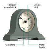 JONES CLOCKS® Speakeasy Small Mantel Clock | Classic Napoleon’s hat Design | Green | Contemporary Classic Style for Desk, Table, Shelf or Bedside