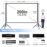 Outdoor Projector Screen with Stand, TOWOND 200 Inch Portable Projection Screen - Dual-Sided 16:9 4K HD Movie Screen, Wrinkle-Free Design & Carry Bag for Backyard Cinema